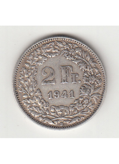 1941 - Svizzera Argento 2 Francs Silver Switzerland Standing Helvetia